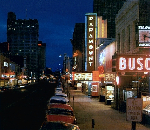 Capitol Street & the Paramount in Jackson, 1957