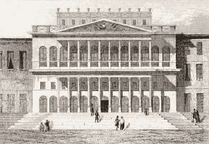 Click for a closer look at an engraving of the first St. Charles Theatre from Histoire des Antilles by lias Regnault